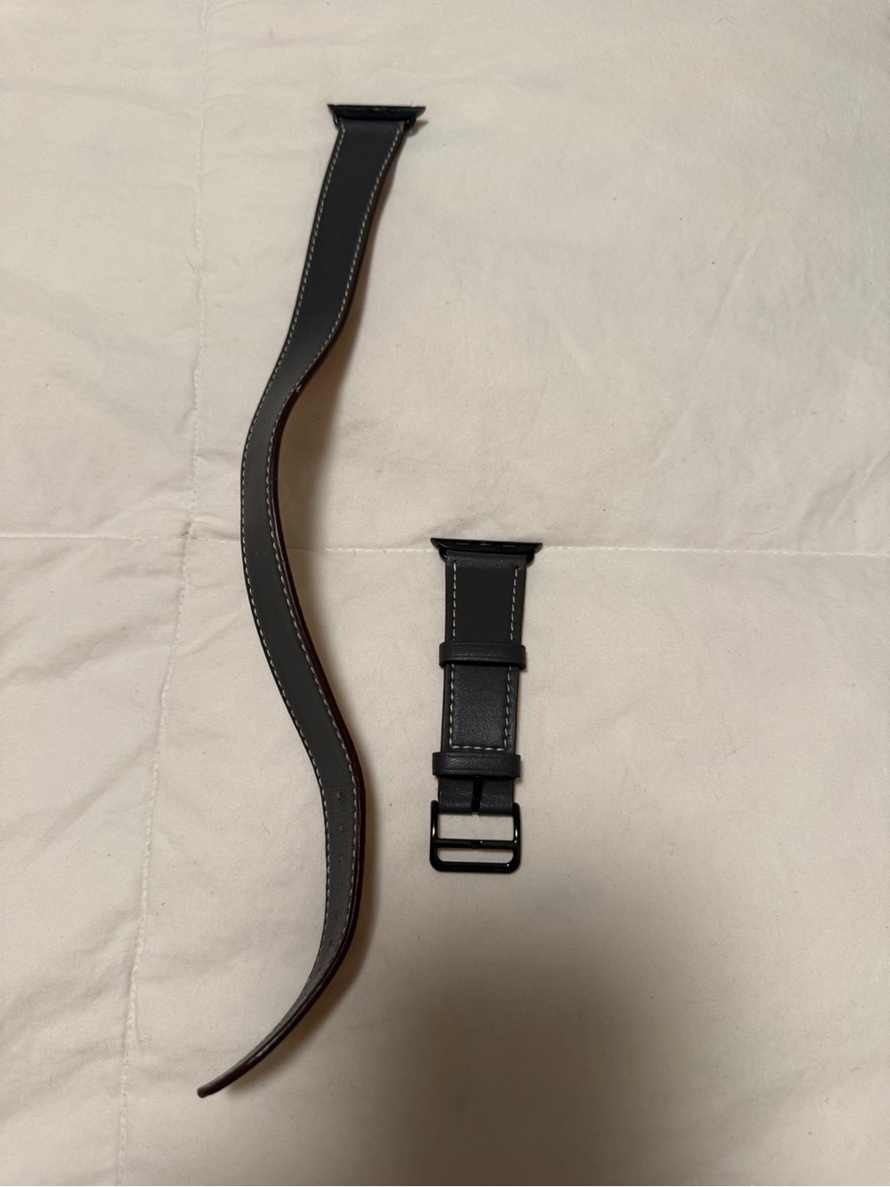 Hermes Black Leather Watch Strap with White Stitching